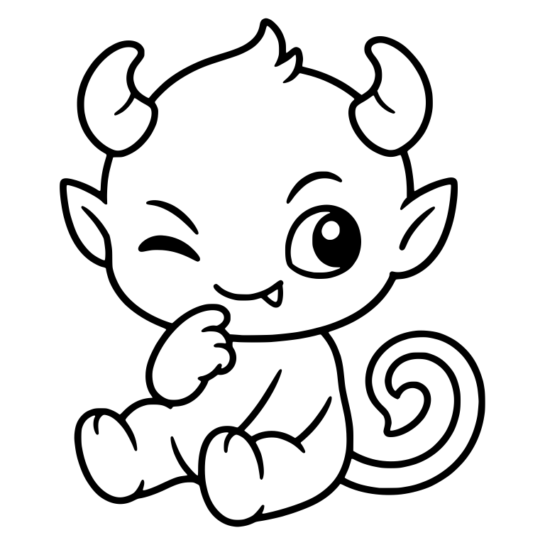 Winking Baby Devil Sitting With Hand at Chin — free fantasy-creature SVG cut file