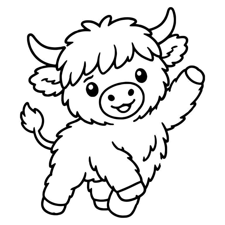 Hopping Highland Calf Waving One Raised Paw — free animal SVG cut file