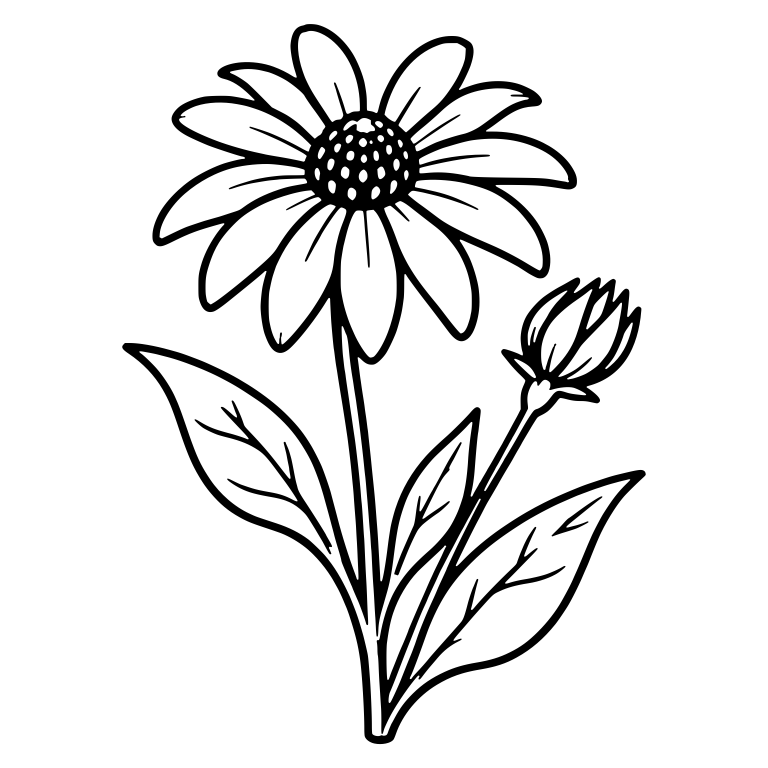 Upright Black Eyed Susan With Bud And Leaves — free floral SVG cut file