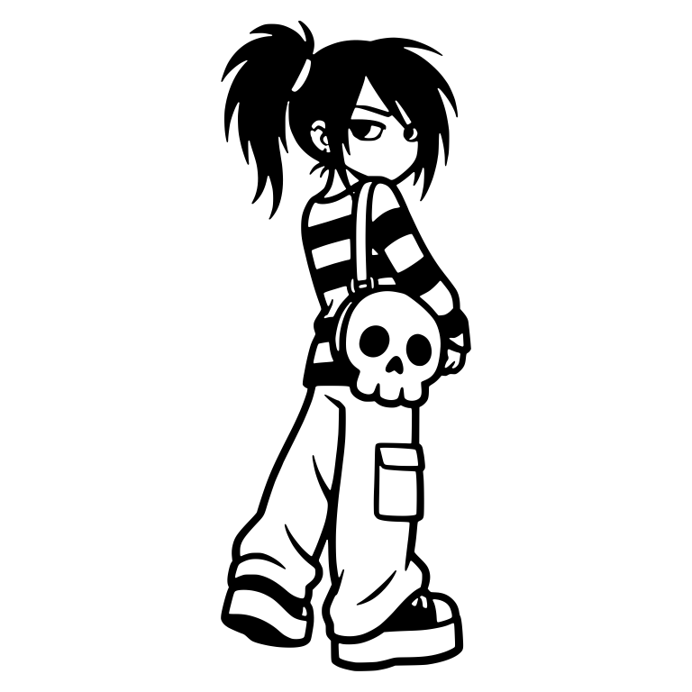 Emo Teen in Cargo Pants with Skull Crossbody Purse — free characters SVG cut file