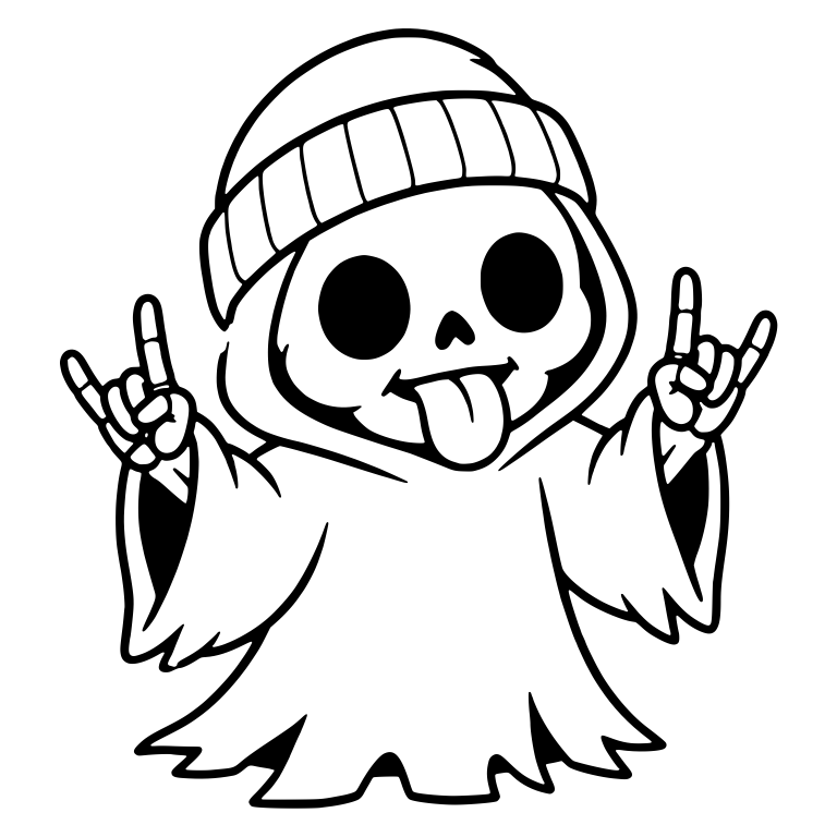 Tongue-Out Beanie Reaper Throwing Double Rock Signs — free characters SVG cut file