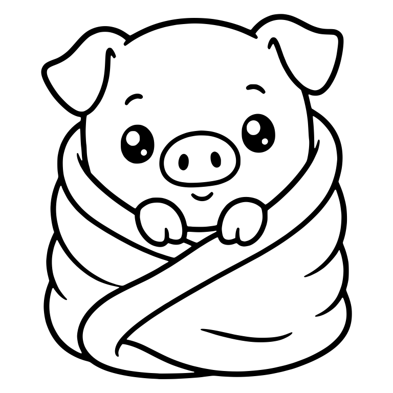 Piglet Wrapped in Blanket Holding the Edge — free animal SVG cut file