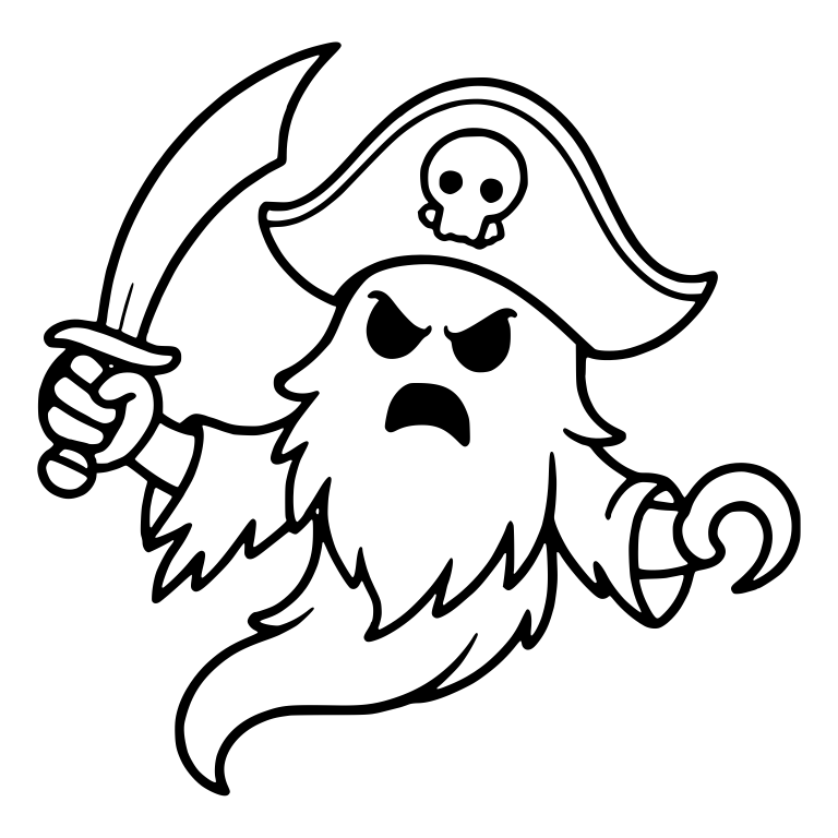 Grumpy Bearded Ghost Pirate with Cutlass and Hook — free fantasy-creature SVG cut file
