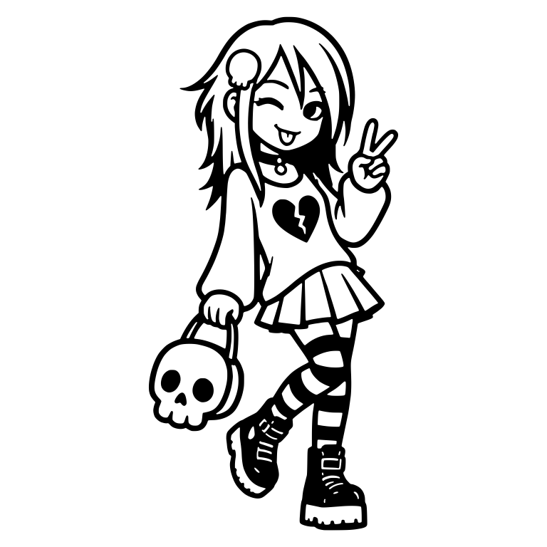 Winking Emo Girl with Skull Purse and Striped Tights — free characters SVG cut file