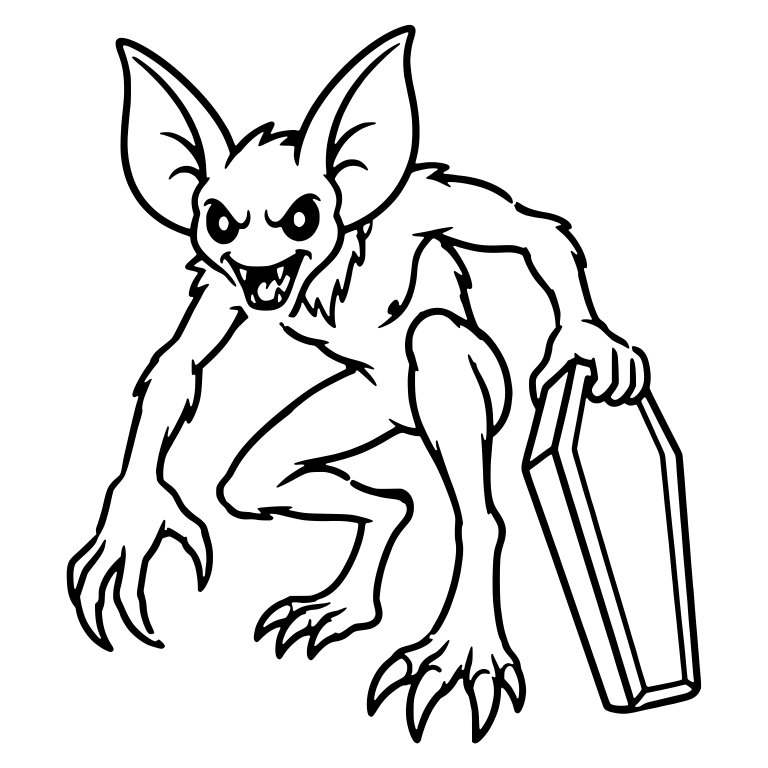 Bat-Eared Gremlin Crouching With a Coffin at Its Side — free fantasy-creature SVG cut file