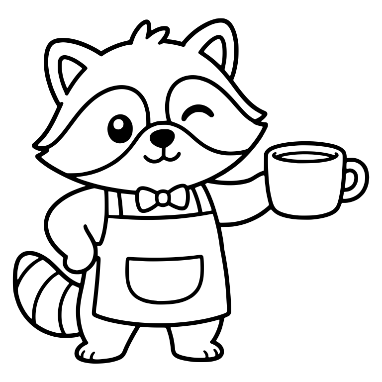 Barista Raccoon in Apron and Bow Tie with Coffee Mug — free animal SVG cut file