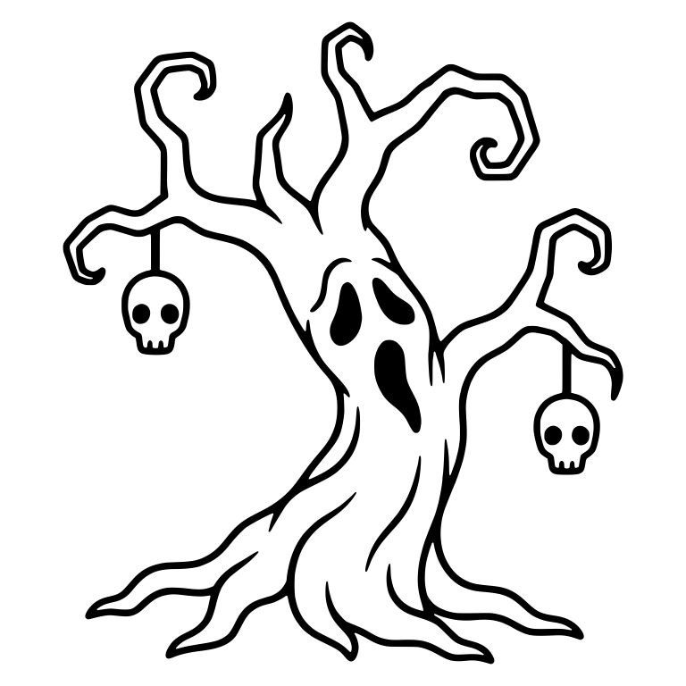 Wailing Curly Branch Tree with Two Hanging Skulls — free fantasy-creature SVG cut file