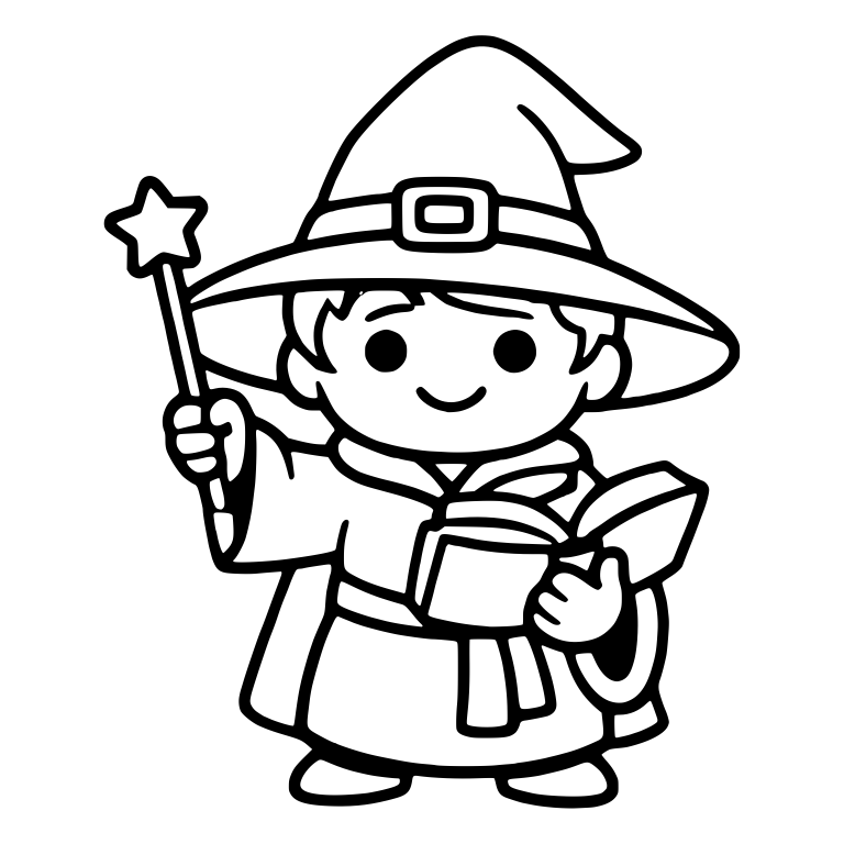 Young Wizard Raising Star Wand With Open Book — free characters SVG cut file