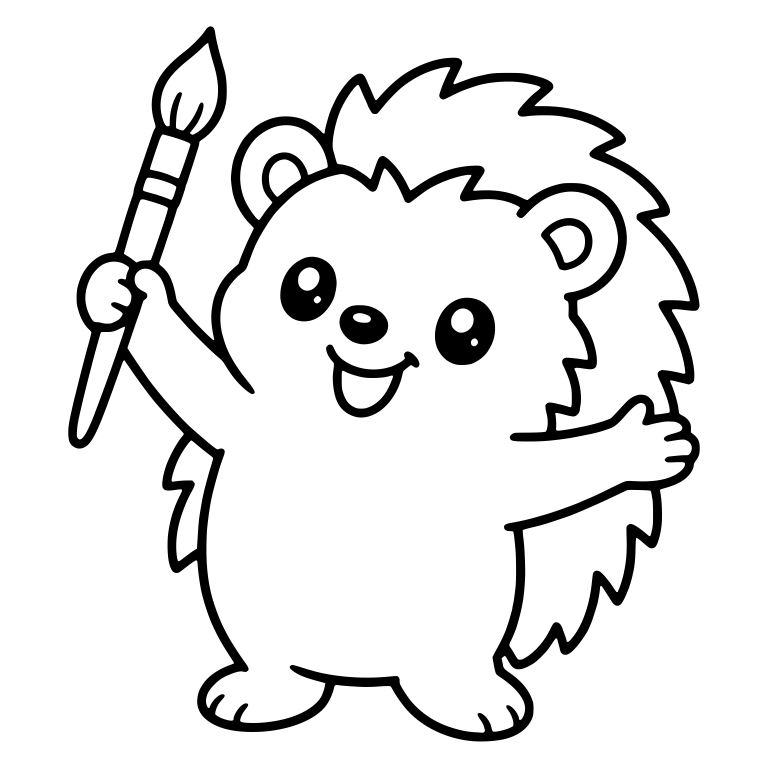 Waving Hedgehog Raising a Paintbrush — free animal SVG cut file