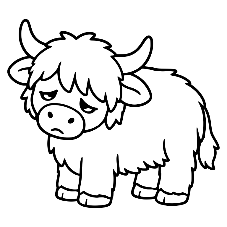 Sad Eyed Highland Cow Standing With Lowered Head — free animal SVG cut file