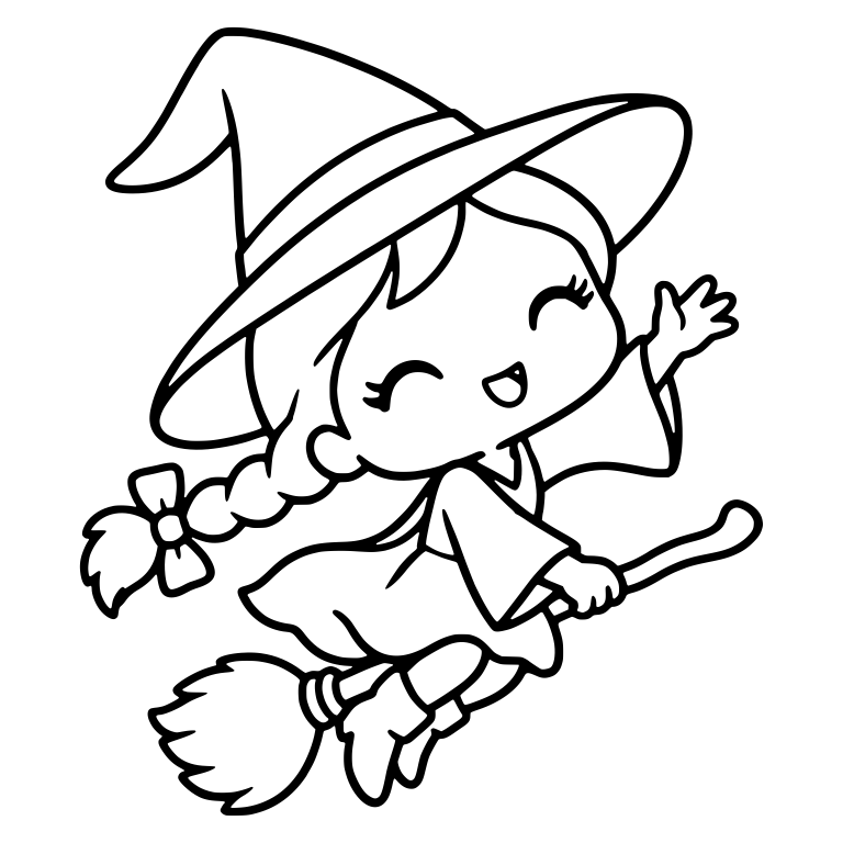 Happy Witch Girl Waving While Flying on a Broom — free characters SVG cut file
