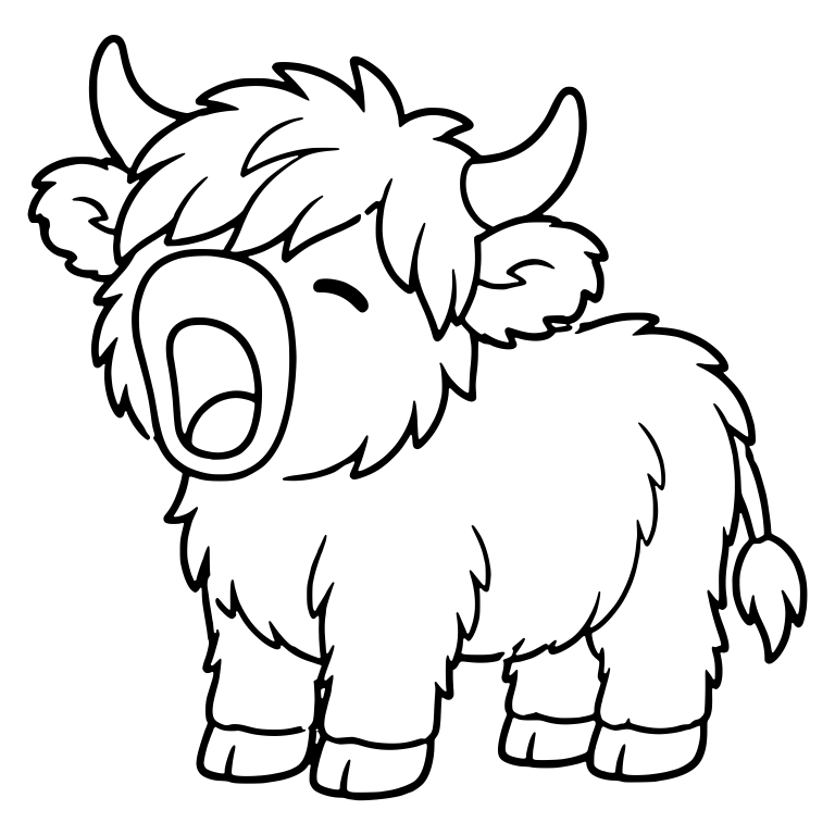Standing Highland Cow Yawning With Tufted Tail — free animal SVG cut file