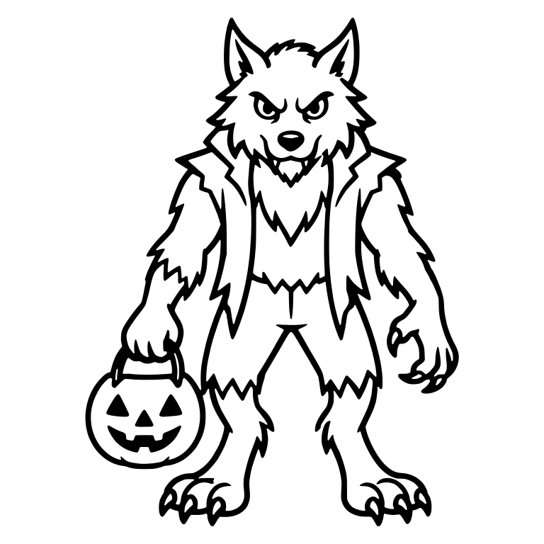 Standing Werewolf Holding Jack-O'-Lantern Treat Bucket — free fantasy-creature SVG cut file