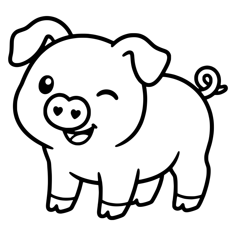 Winking Piglet with Heart Nostrils and Curly Tail — free animal SVG cut file