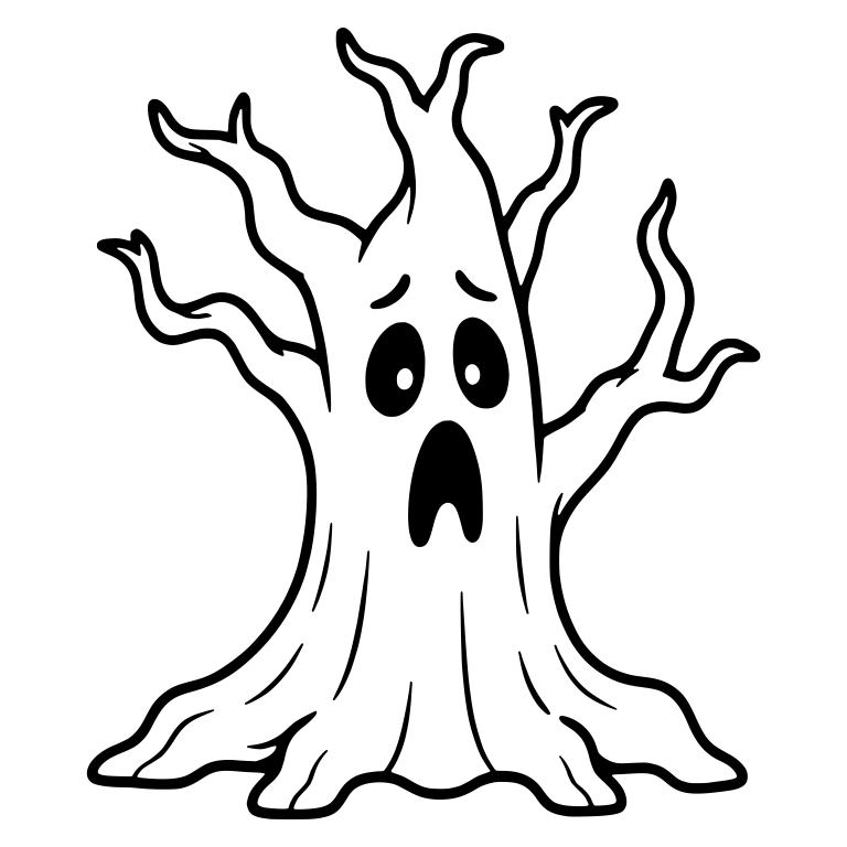 Worried Haunted Tree With Open Mouth and Bare Branches — free floral SVG cut file