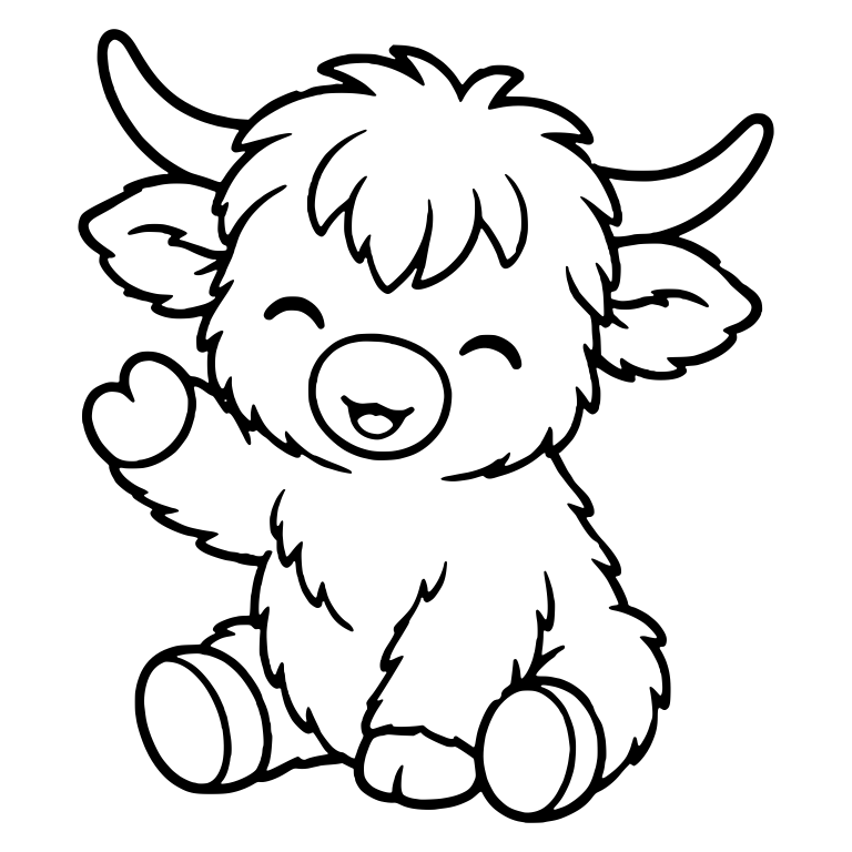Sitting Highland Calf Waving with Closed Happy Eyes — free animal SVG cut file