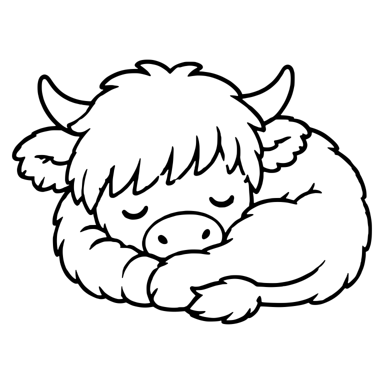 Sleeping Highland Calf Hugging Its Front Legs — free animal SVG cut file