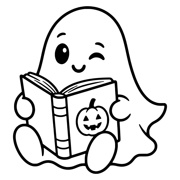 Winking Ghost Reading a Pumpkin Book — free fantasy-creature SVG cut file