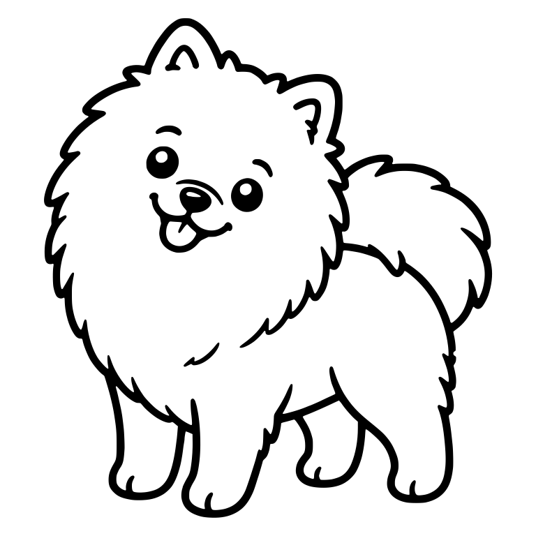 Pomeranian Standing with Tilted Head and Fluffy Curled Tail — free animal SVG cut file