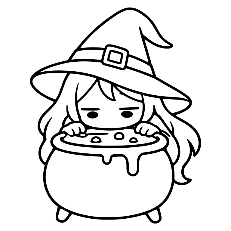 Bored Witch Peeking Over Bubbling Cauldron — free characters SVG cut file