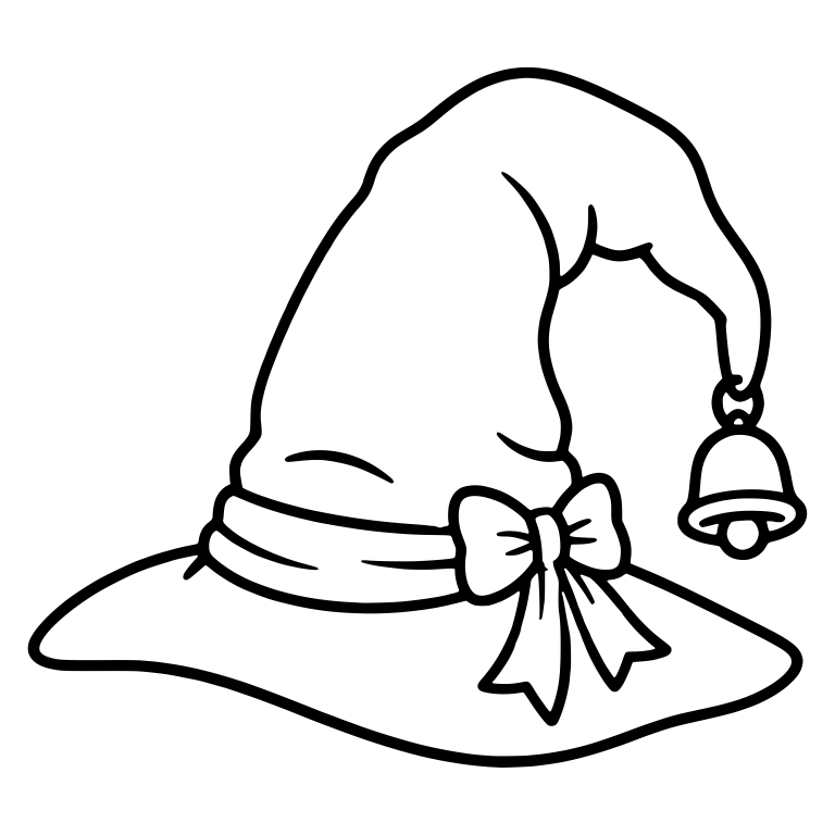 Drooping Witch Hat with Bell and Small Ribbon Bow — free objects SVG cut file