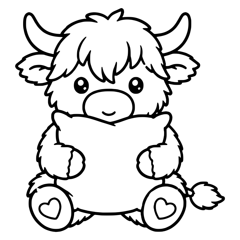 Sitting Highland Cow Hugging Pillow With Heart Hoof Soles — free animal SVG cut file