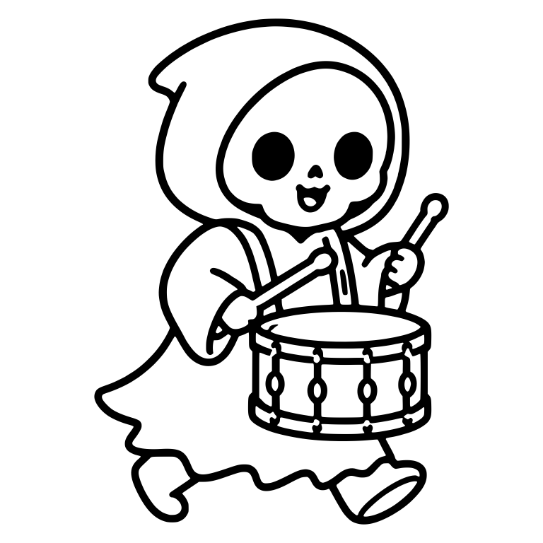 Kawaii Grim Reaper Marching With Snare Drum — free characters SVG cut file