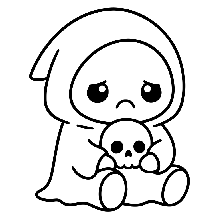 Frowning Grim Reaper Sitting With Small Skull — free characters SVG cut file