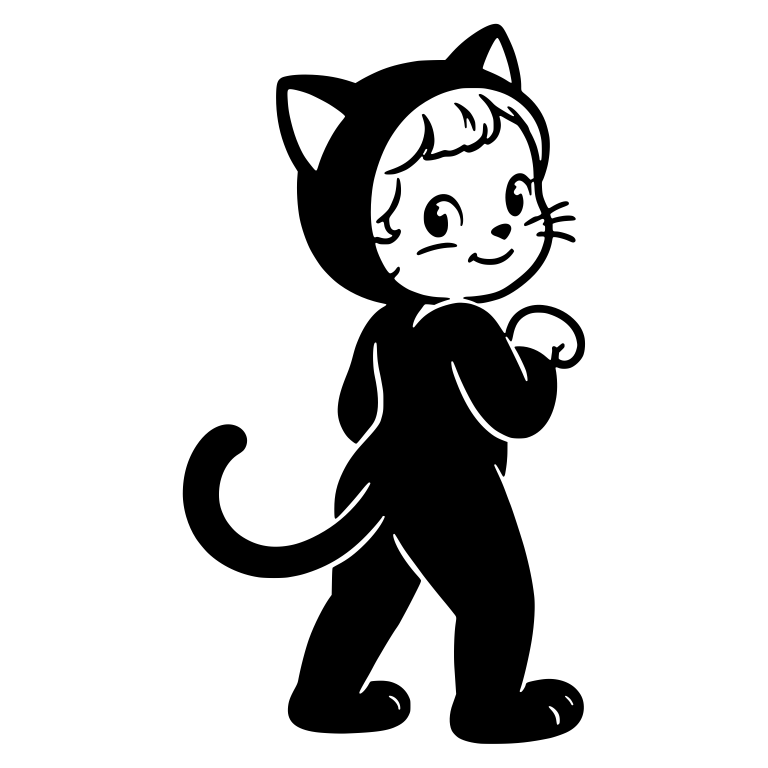 Black Cat Costume Kid Looking Back With Curled Tail — free characters SVG cut file