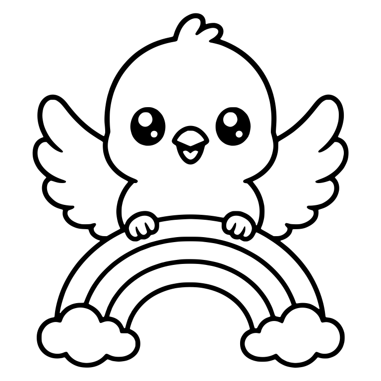 Cute Bird Perched on Rainbow With Clouds — free animal SVG cut file