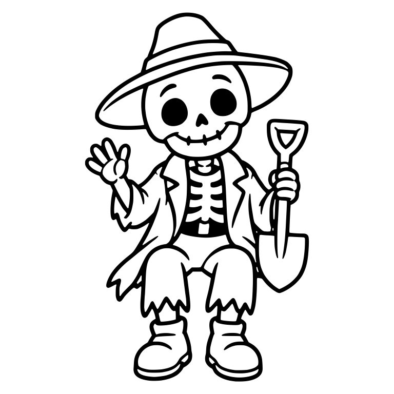 Waving Skeleton Gravedigger With Shovel And Brimmed Hat — free skeleton SVG cut file
