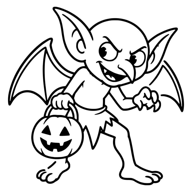 Bat Winged Goblin Carrying a Jack-o'-Lantern Pail — free fantasy-creature SVG cut file