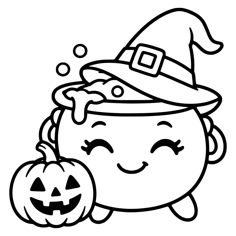 Cauldron in Witch Hat with Small Jack-o'-Lantern — free objects SVG cut file