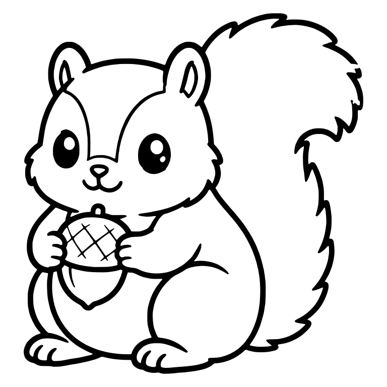 Fluffy Squirrel Holding Acorn with Big Bushy Tail — free animal SVG cut file