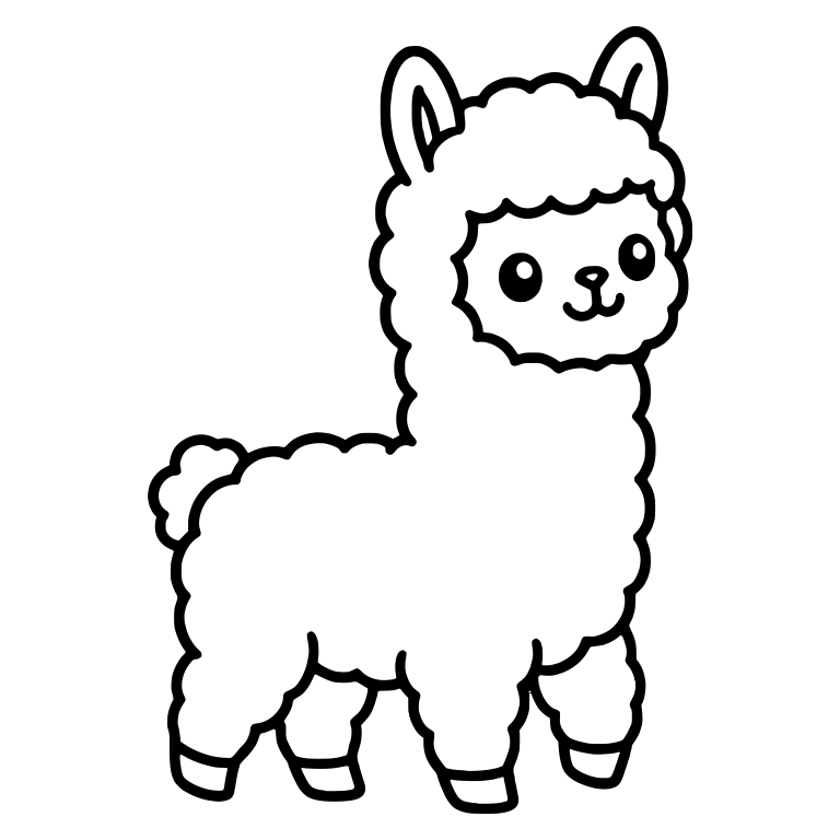 Fluffy Llama Cria Standing in Three-Quarter View — free animal SVG cut file