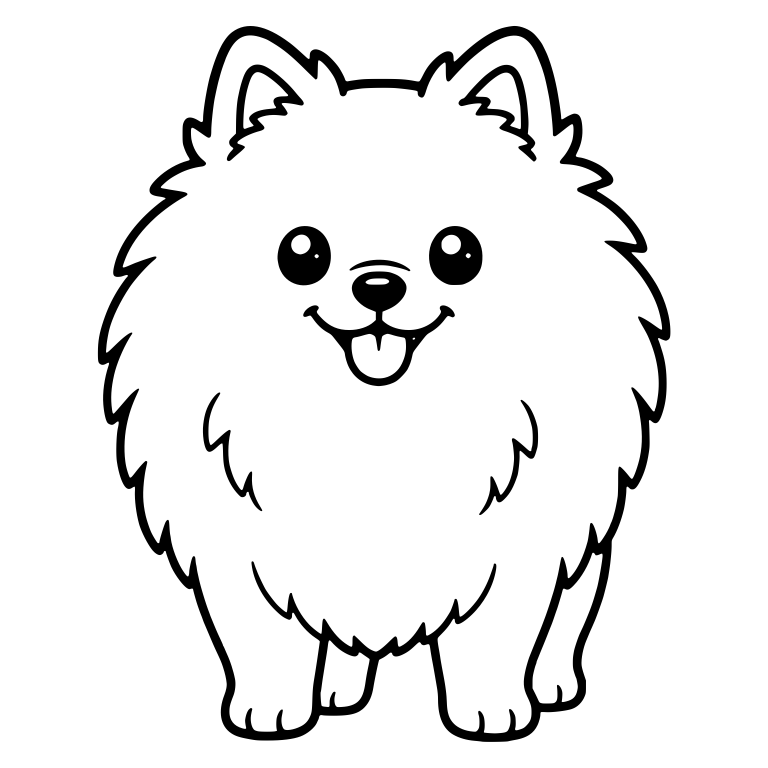 Round Fluffy Pomeranian Standing Front View Smiling — free animal SVG cut file