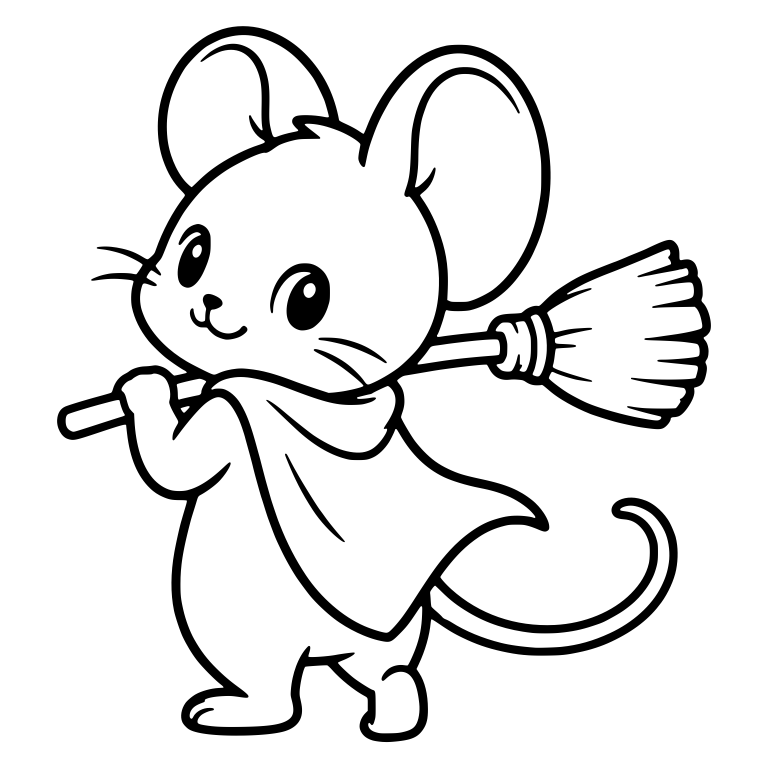 Chibi Mouse Carrying Broom Over Shoulder — free animal SVG cut file
