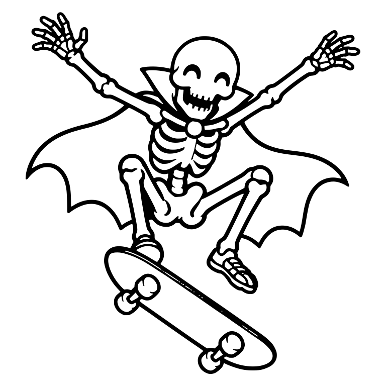 Laughing Skeleton in Vampire Cape Arms Raised — free skeleton SVG cut file
