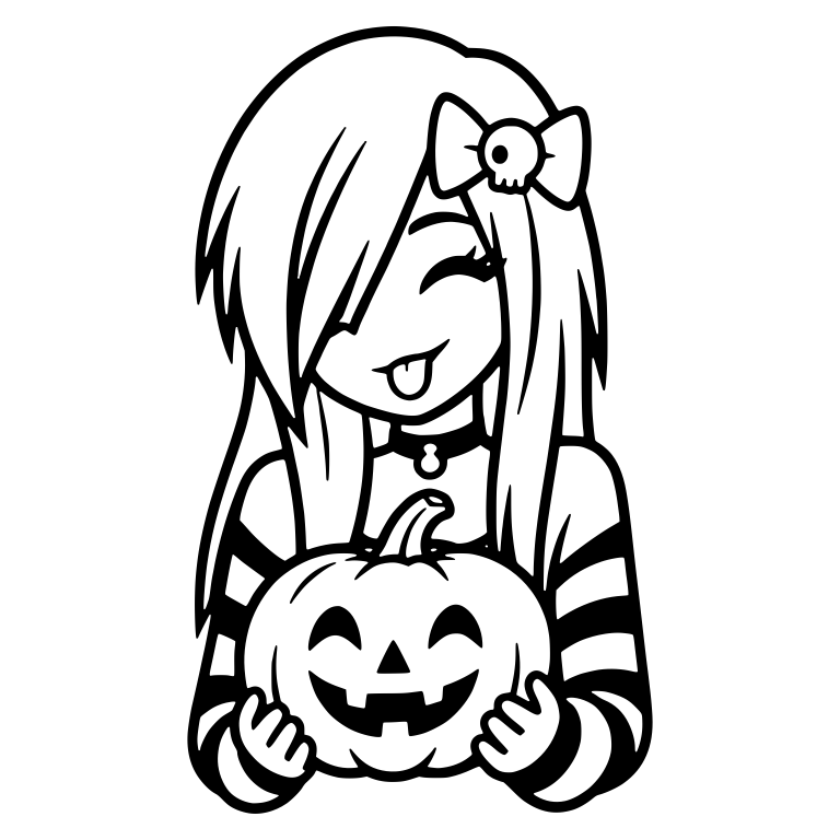 Emo Girl With Skull Hair Bow Hugging Pumpkin — free characters SVG cut file