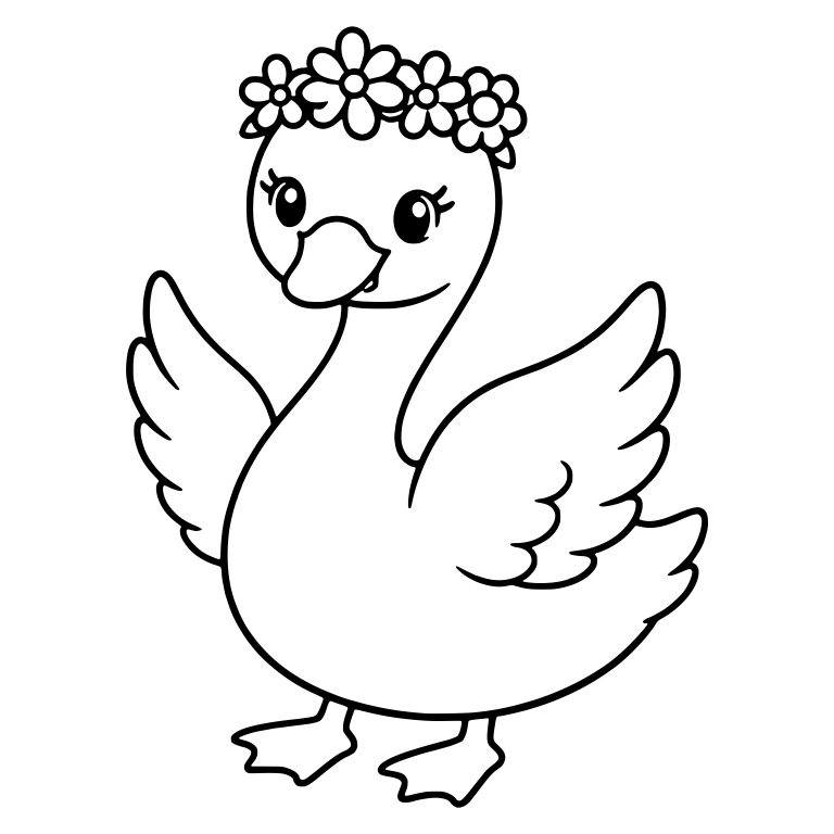 Swan with Flower Crown, Big Eyes and Wings Spread Wide — free animal SVG cut file