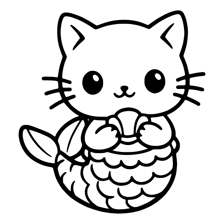 Mermaid Kitten Holding a Seashell With Scaled Tail — free animal SVG cut file