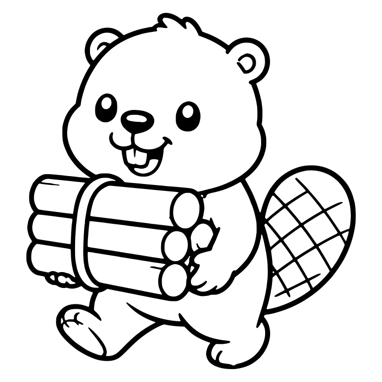 Walking Beaver Carrying Armful of Tied Logs — free animal SVG cut file