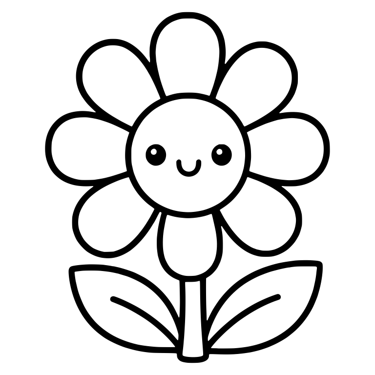 Kawaii Daisy With Round Petals And Two Leaves — free floral SVG cut file