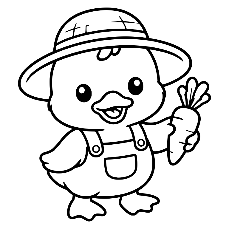 Duckling in Straw Hat Holding Up a Carrot — free animal SVG cut file