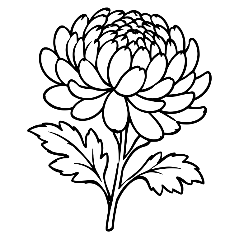 Layered Chrysanthemum Bloom With Serrated Leaves — free floral SVG cut file