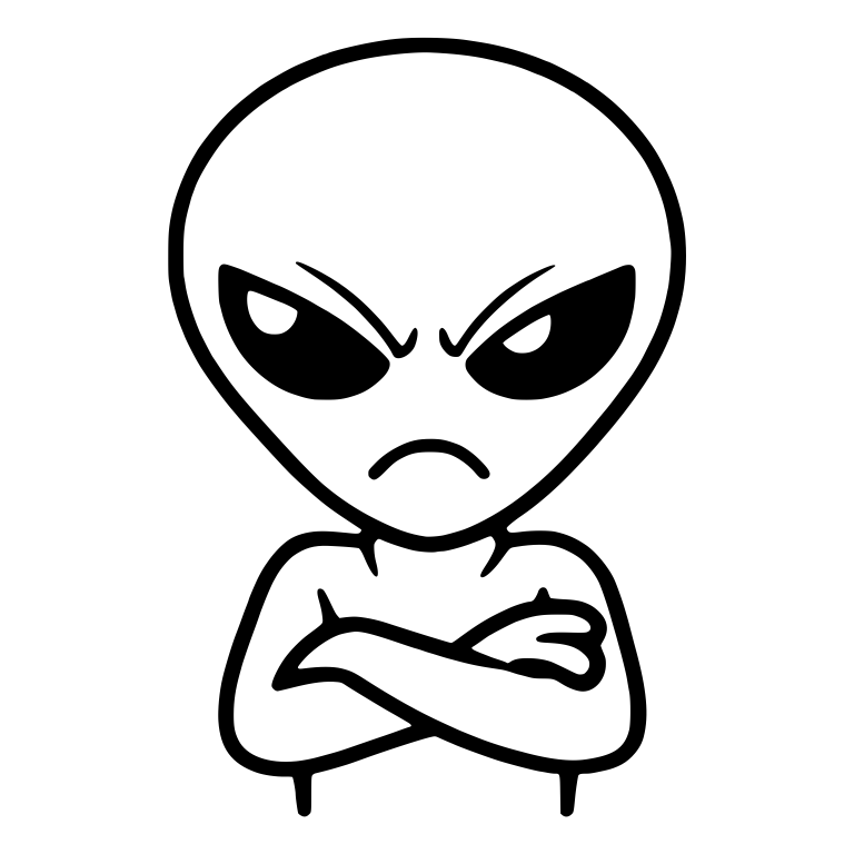 Grumpy Gray Alien With Egg-Shaped Head And Folded Arms — free fantasy-creature SVG cut file