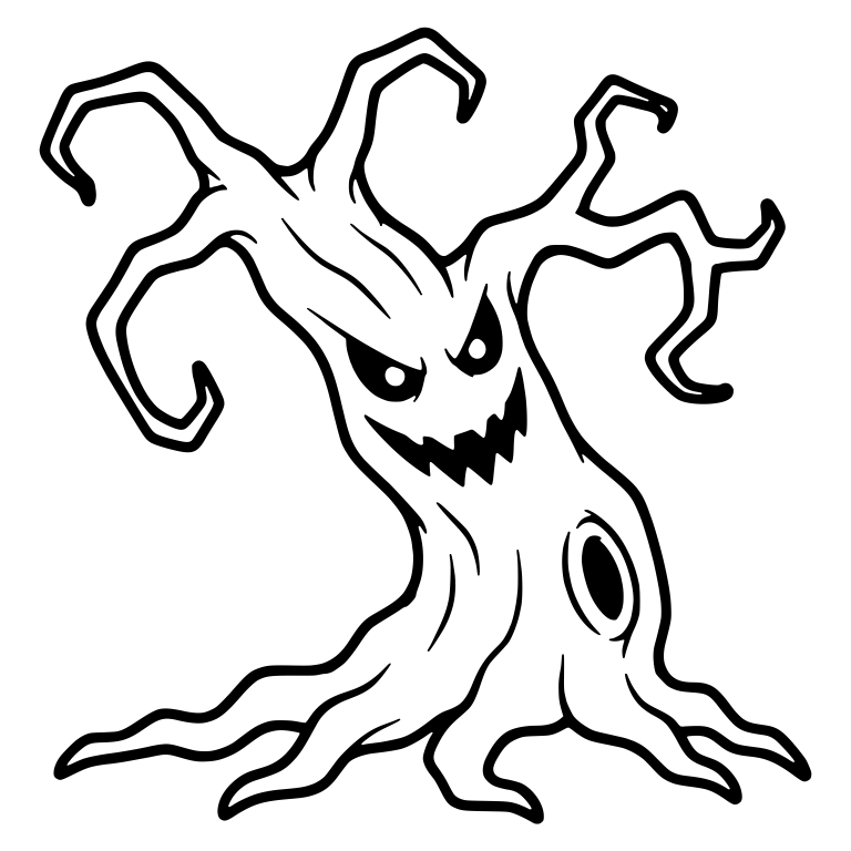 Grinning Leaning Tree with Hooked Branches — free floral SVG cut file