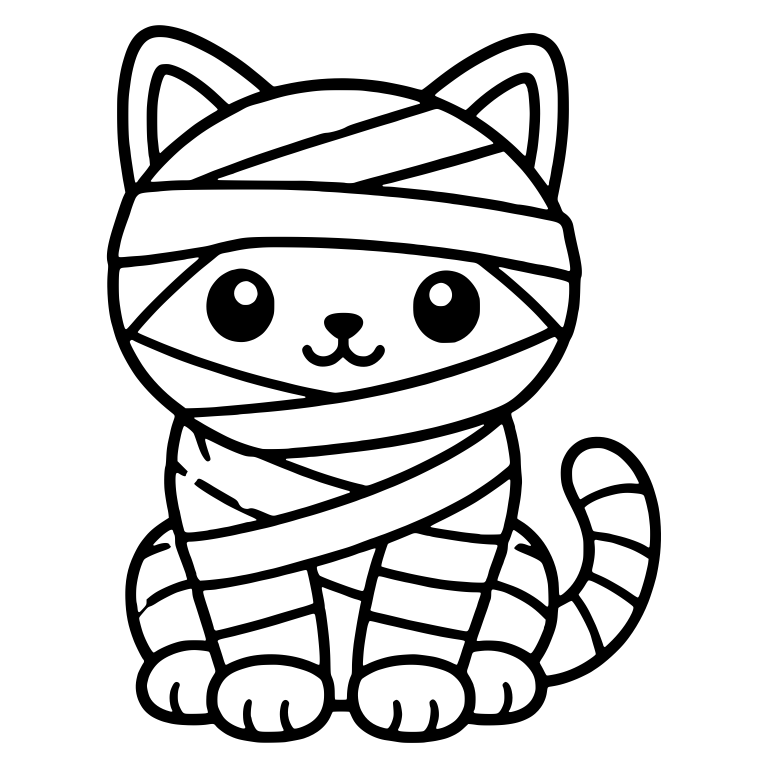 Sitting Mummy Cat Peeking Through Face Bandages — free animal SVG cut file