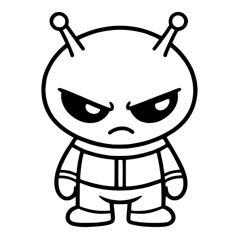 Chibi Grumpy Alien in Zip-Up Jumpsuit — free fantasy-creature SVG cut file