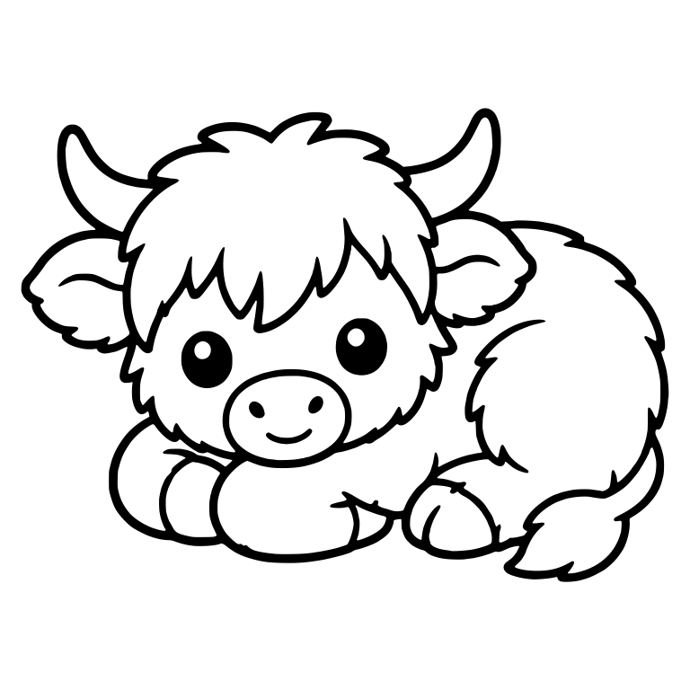 Highland Cow Calf Lying Down with Chin on Front Legs — free animal SVG cut file